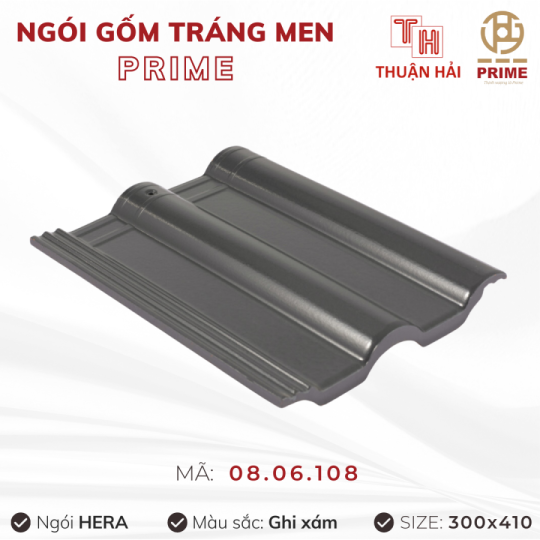 Ngói Tráng Men Prime Hera Hai Sóng Ghi Xám 08.06.108