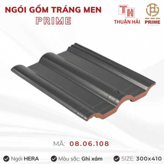 Ngói Tráng Men Prime Hera Hai Sóng Ghi Xám 08.06.108